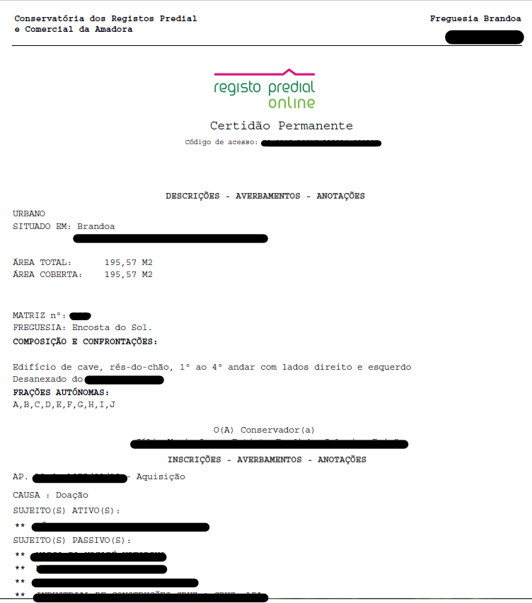 Certidão de Registo Predial, ou certidão predial ou CRP ou Certidão Permanete